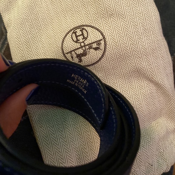 Blue Hermès belt WITHOUT buckle. Beautiful+unique - Picture 4 of 11